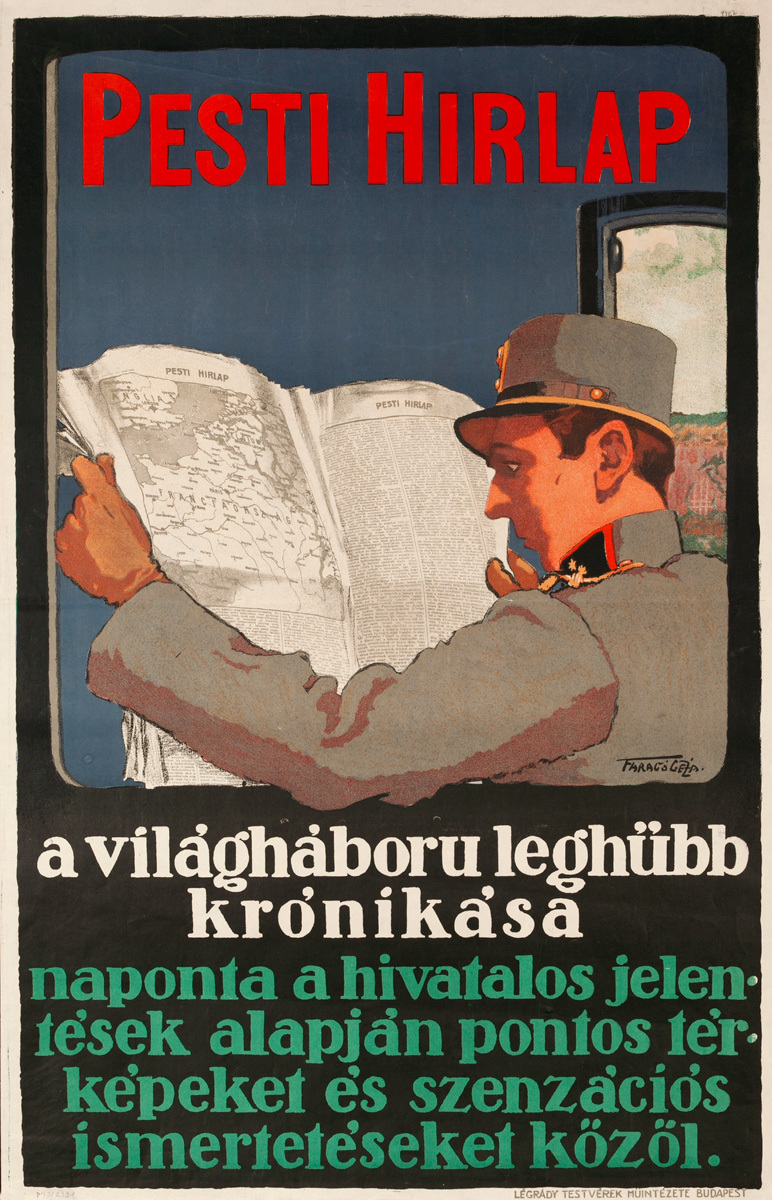 Pesti Hirlap, The Busapest Herald, The Most Faithful Chronicler of the World War, Original Hungarian WWI Poster