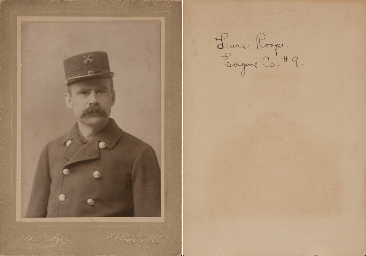 Original Philadelphia Fireman Cabinet Card, Identified Lewis Roop, Engine Co #9