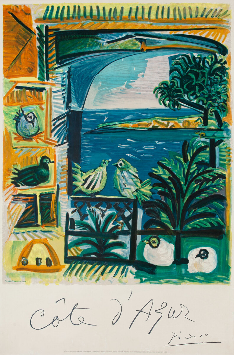Original French Cote d'Azur Travel Poster Pablo Picasso