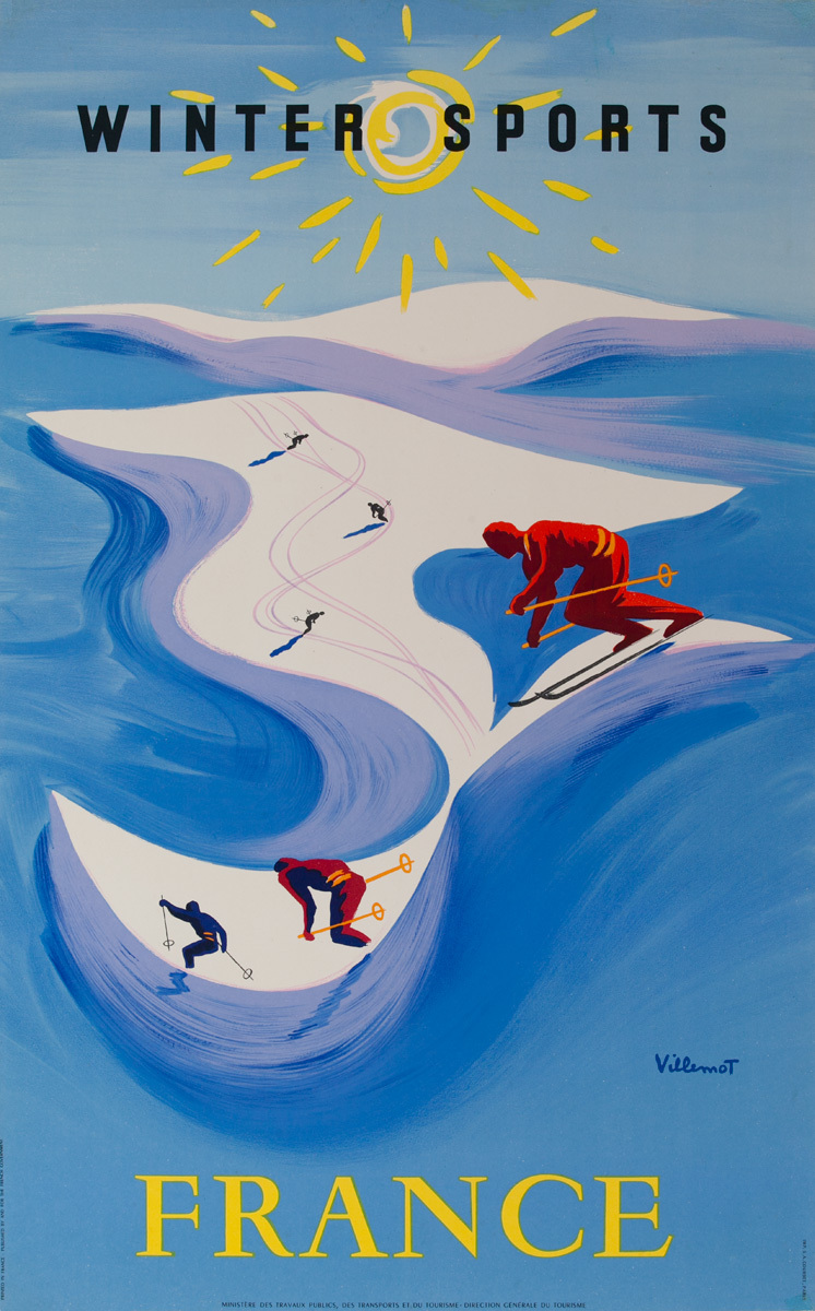 France Winter Sports Original Travel Poster, Villemot