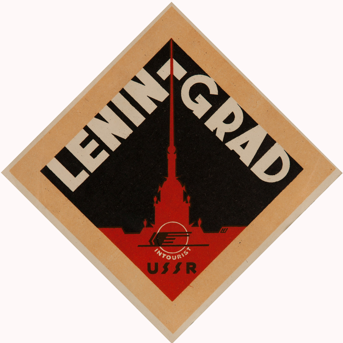 Leningrad Intourist USSR Original Luggage Label, square