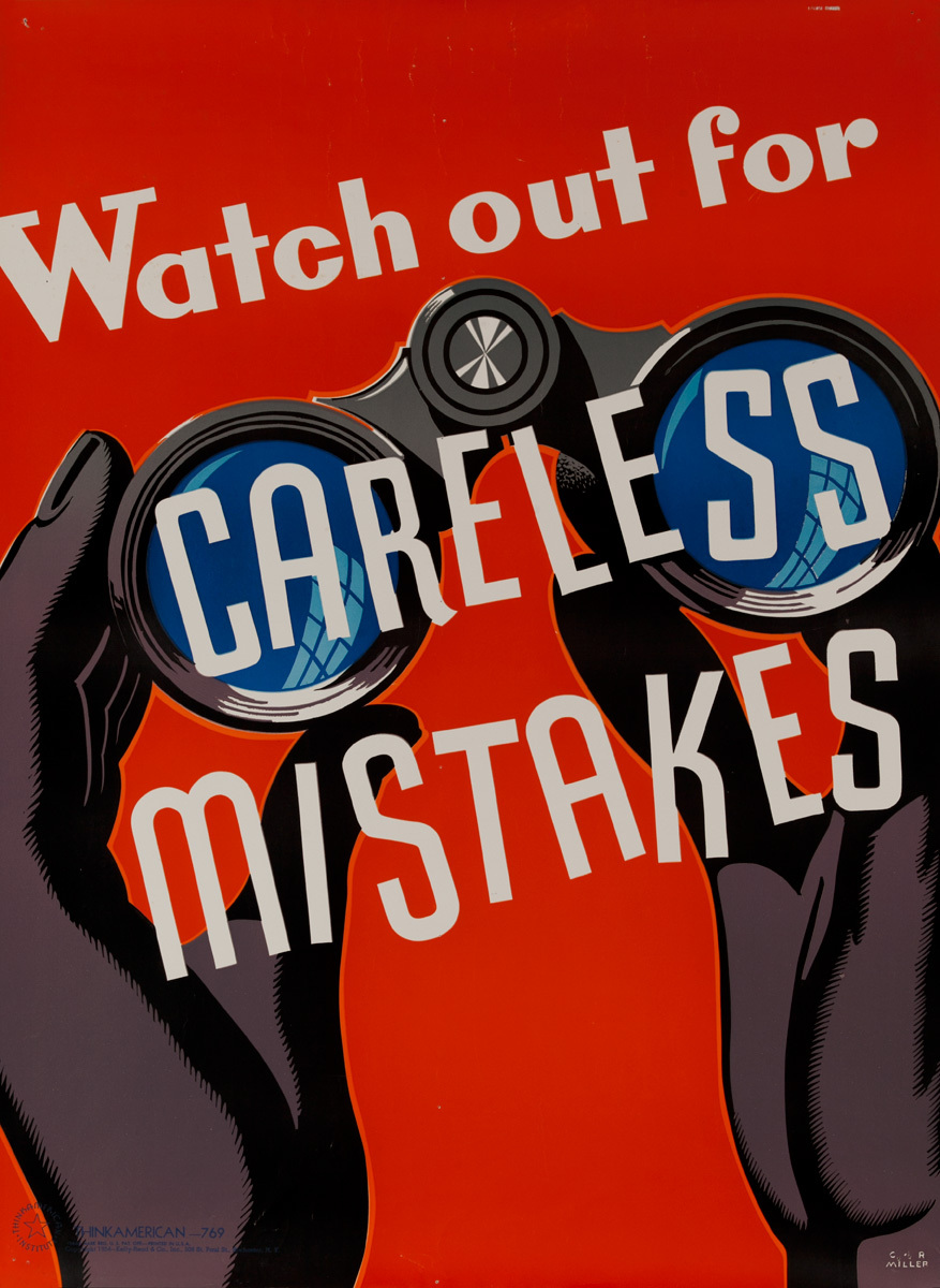 Watch Out For Careless Mistakes, Think American Work Motivation Poster