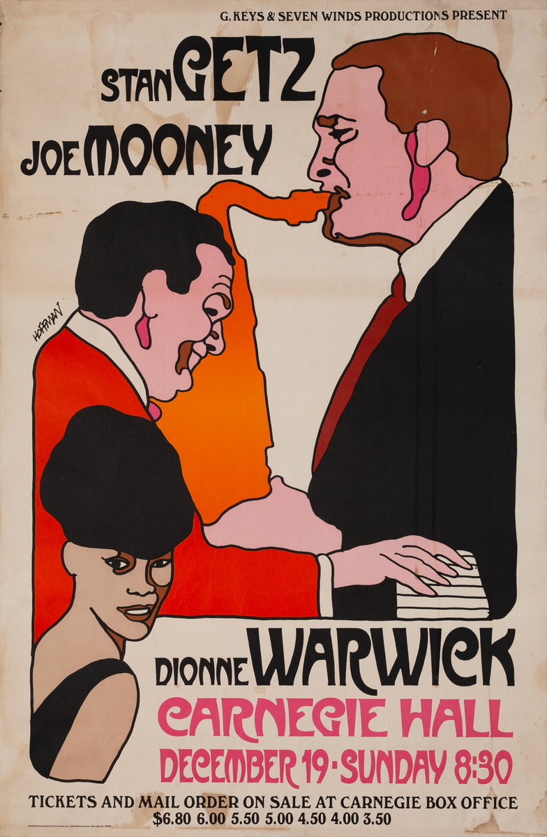 Original Stan Getz Dionner Warwick Carnegie Hall Poster