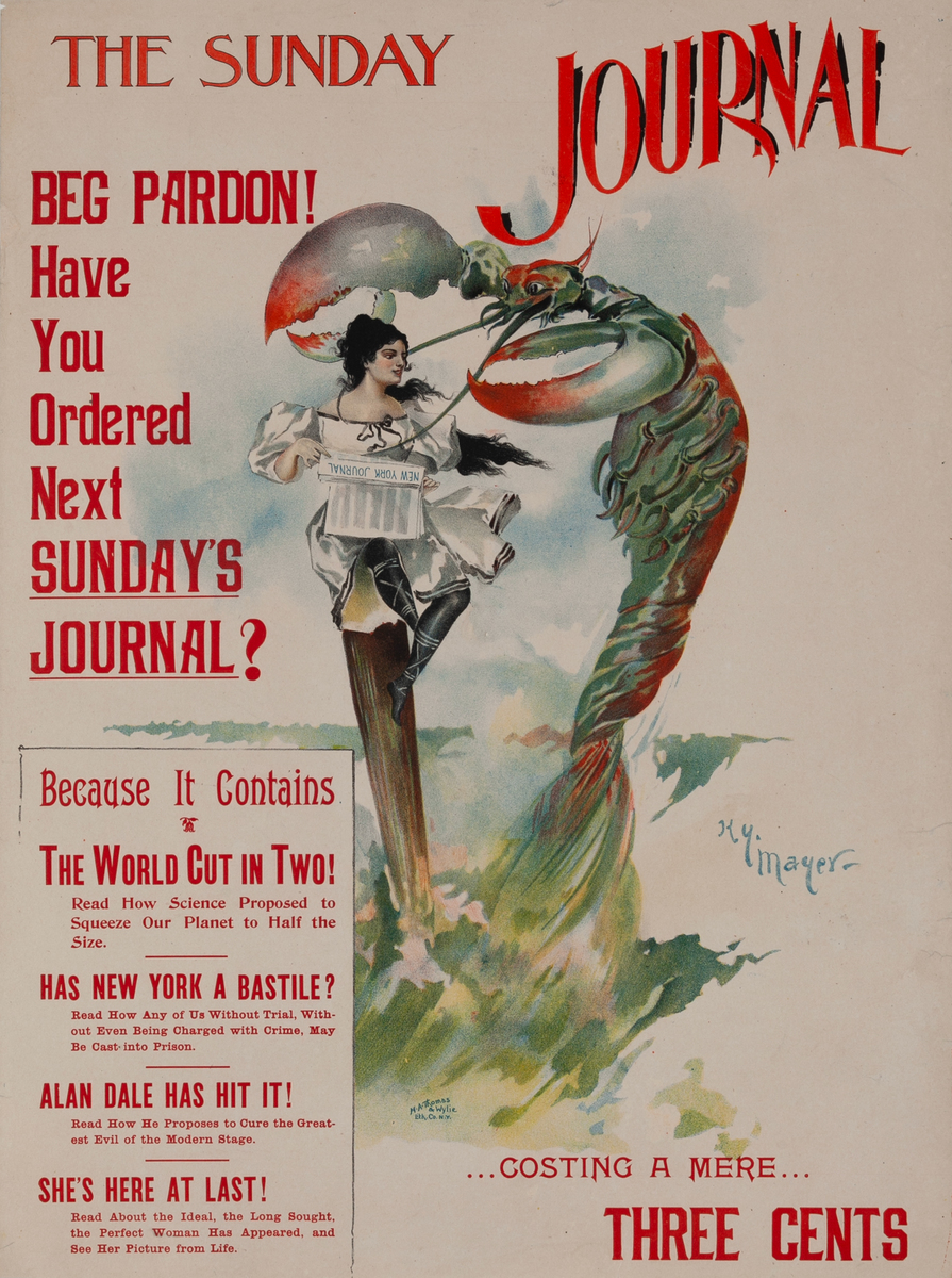 The Sunday Journal Woman with Lobster Original American Literary Poster