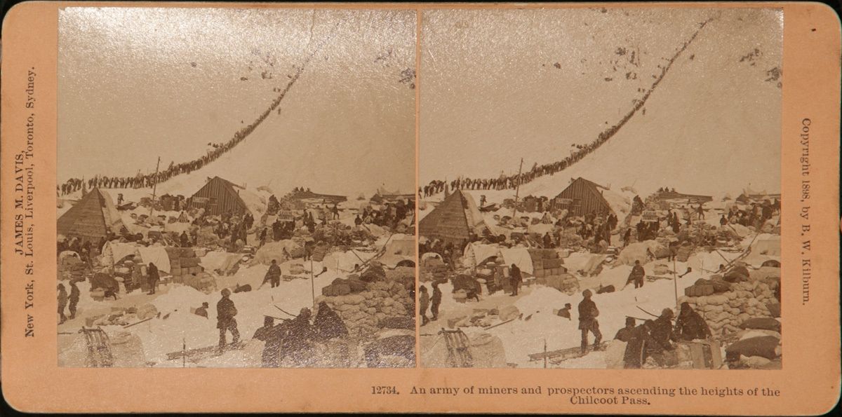 Original Kilburn Stereoview Alaska Klondike Gold Rush, An Army Of Miners and Prospectors ascending the Heights of the Chilcoot Pass