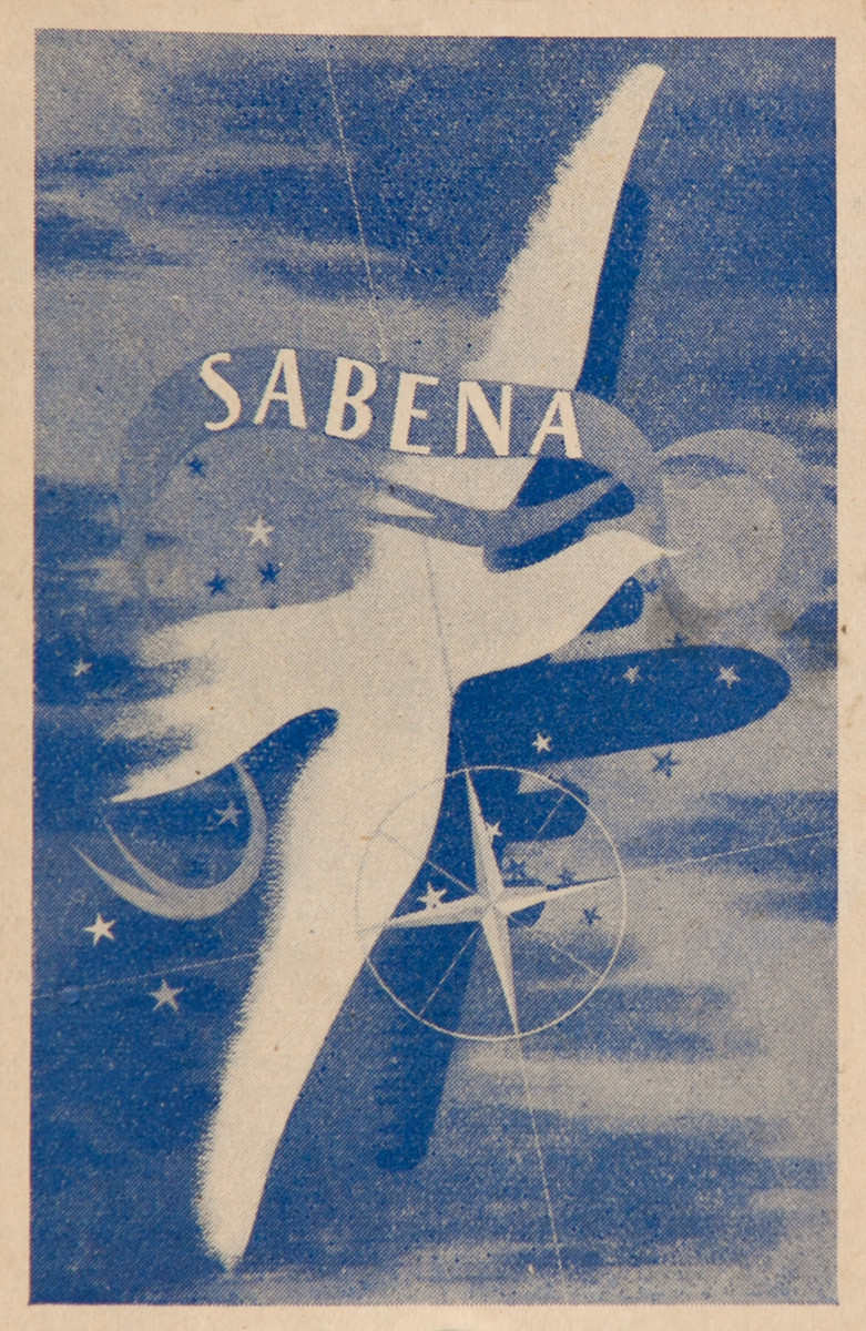 Sabena Belgian Air Lines Original Luggage Label, blue white bird