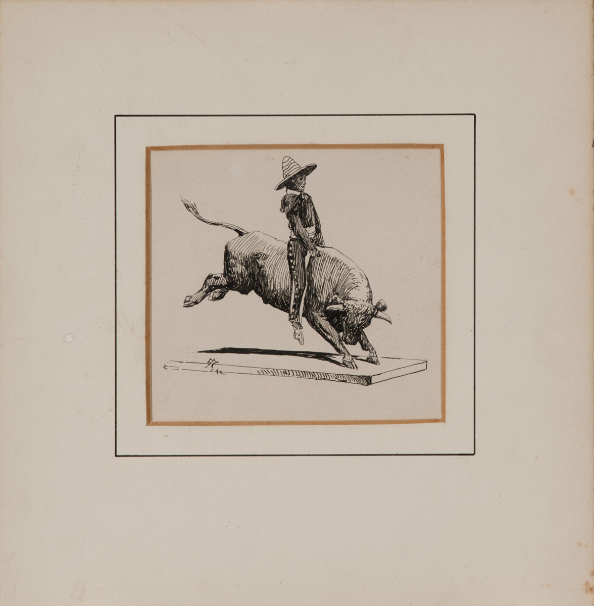 Original Pen and Ink Drawing Bull Rider