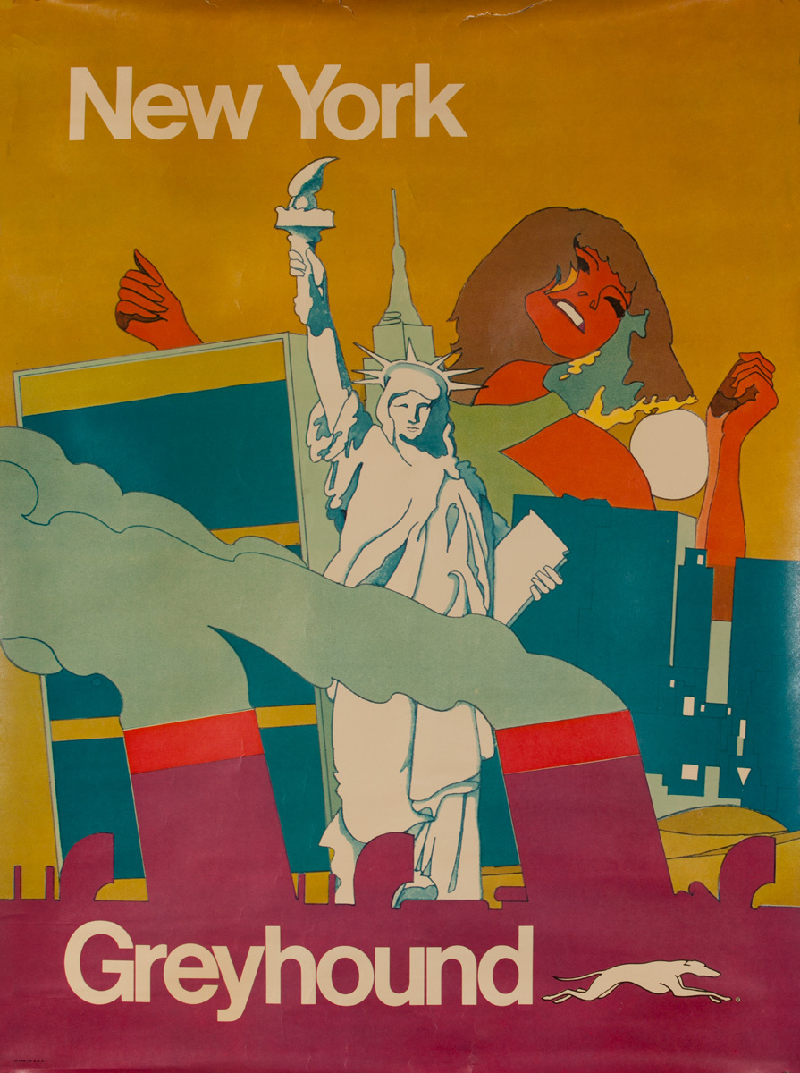 New York Greyhound Original Travel Poster Psychedelic Icons