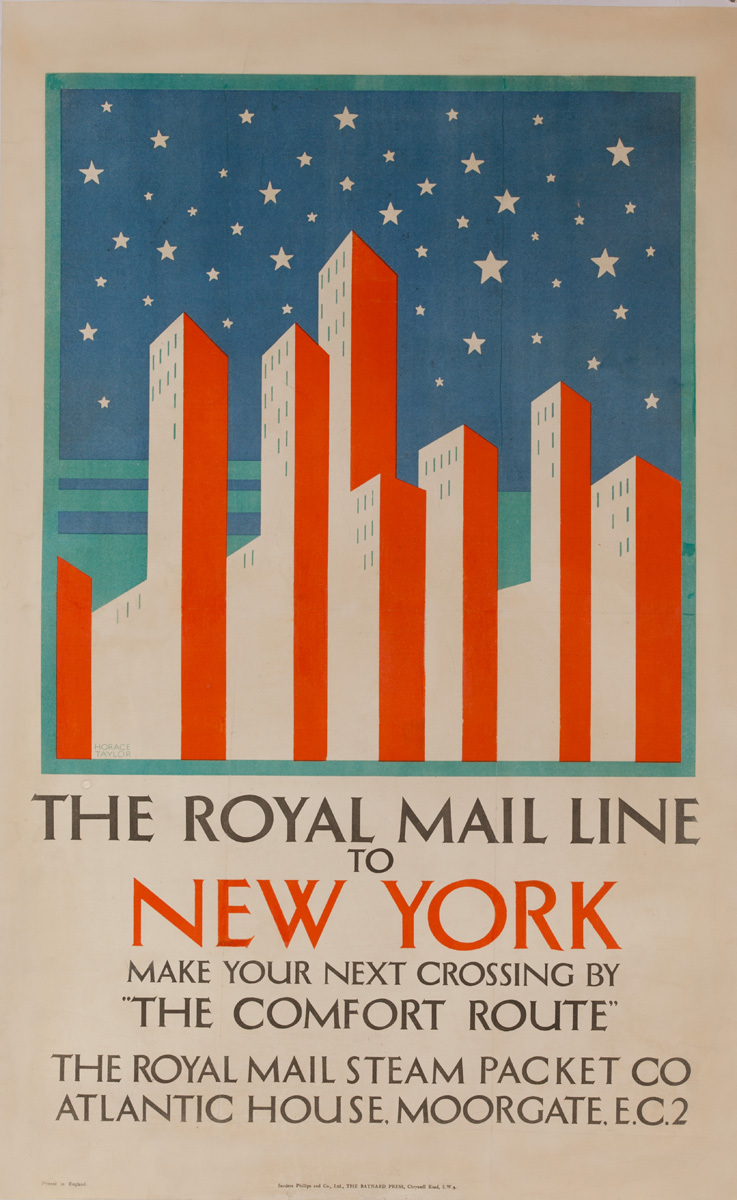 Royal Mail Line to New York, Original Art Deco Cruise Line Travel Poster