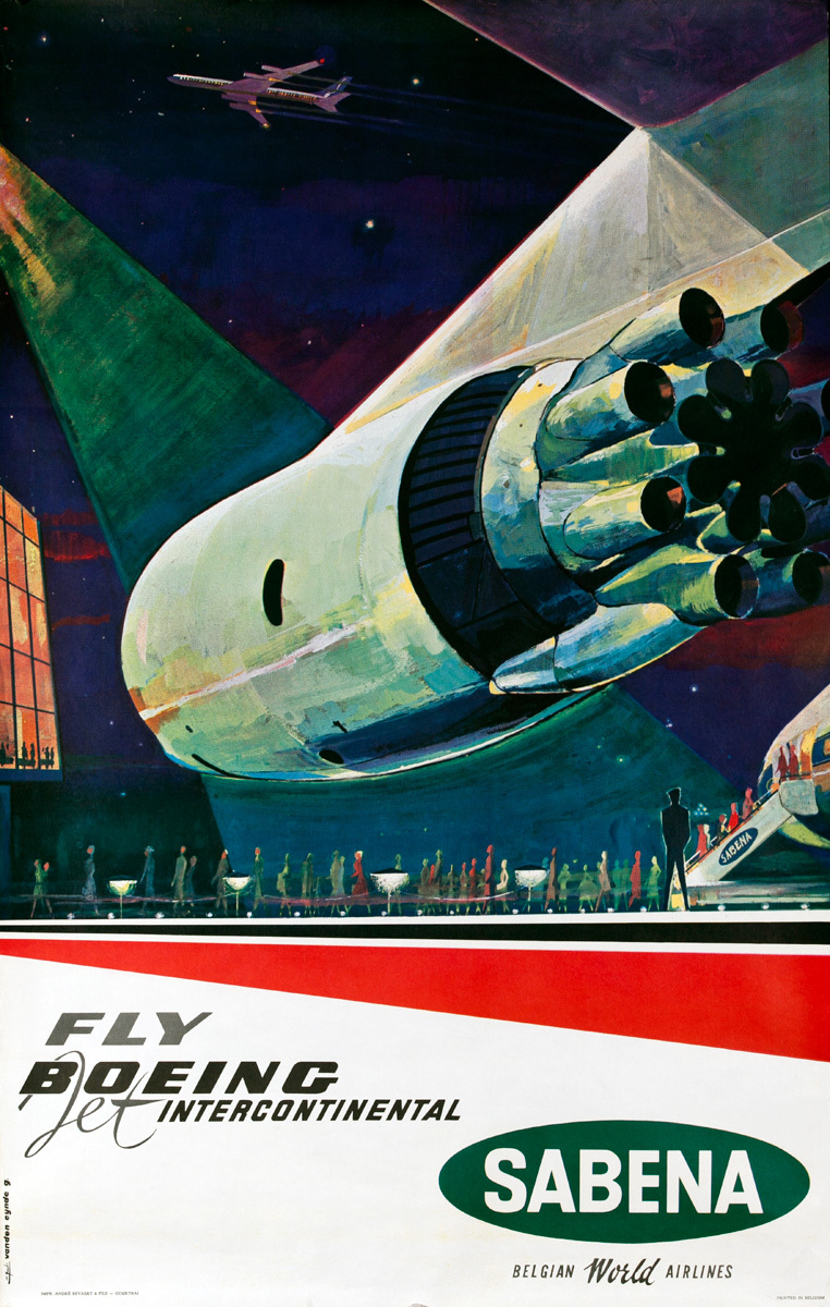 Sabena Fly Boeing Jet Intercontinental, Original Travel Poster