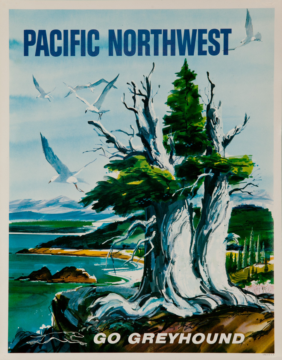 Greyhound Bus Lines Original Travel Poster Pacific Northwest