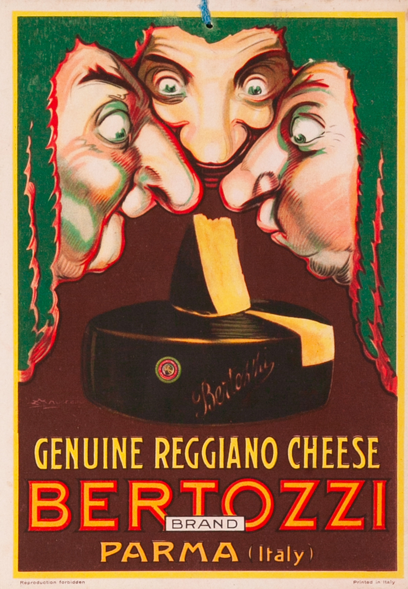 Genuine Reggiano Cheese - Bertozzi Brand - Parma Original Advertising Poster Small Sized Card