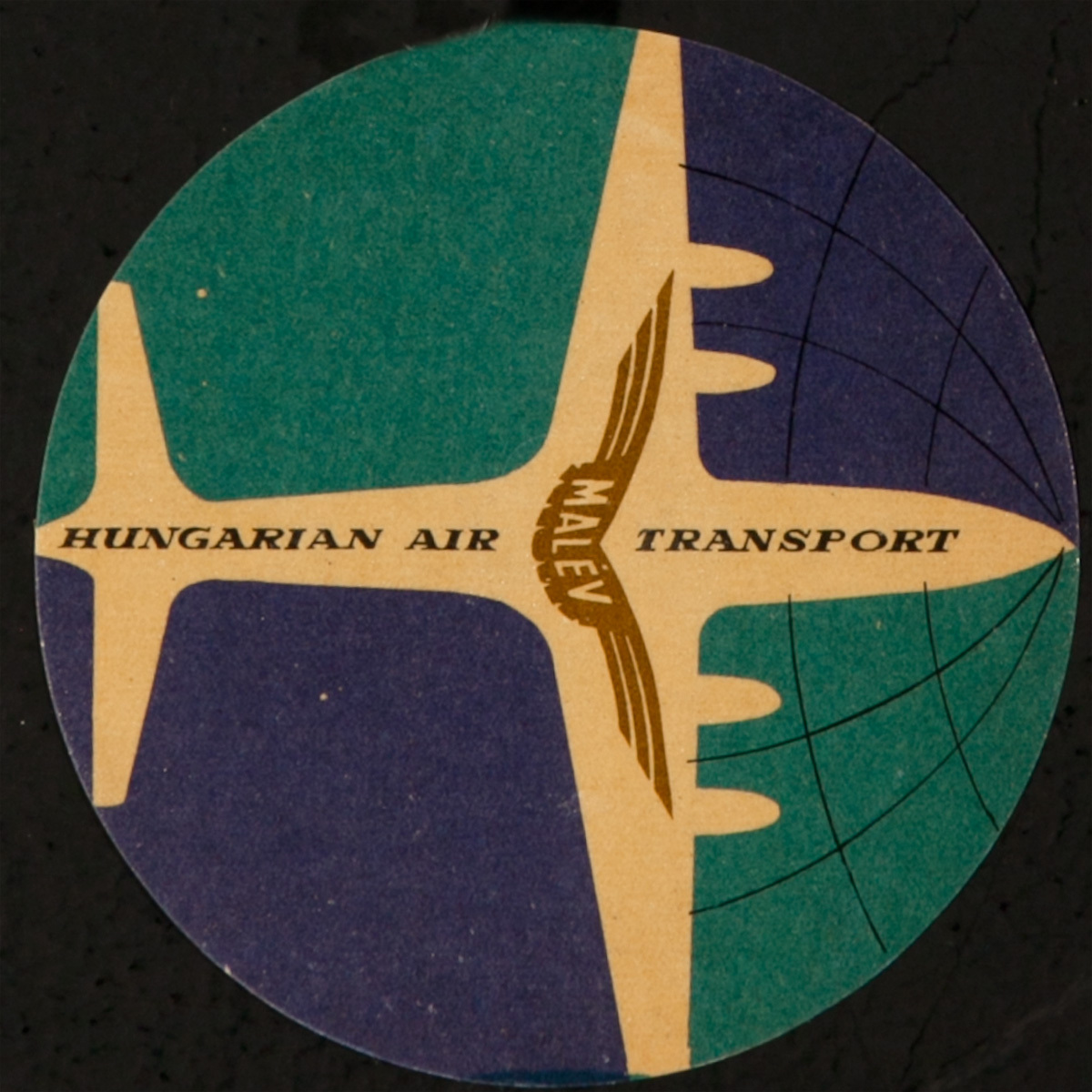 Malev Hungarian Air Transport, Original Luggage Label, round