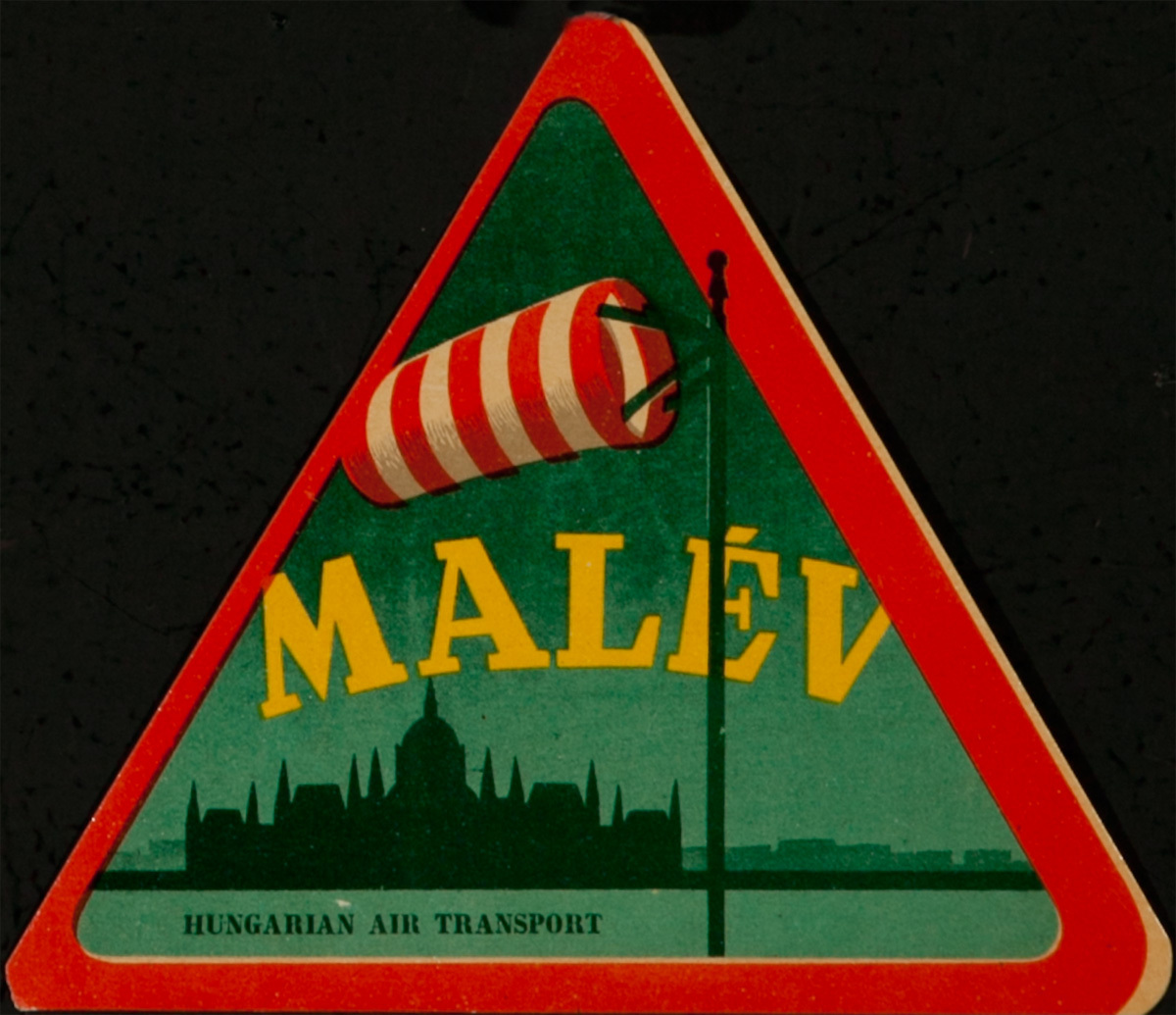 Malev Hungarian Air Transport Original Luggage Label Windsock