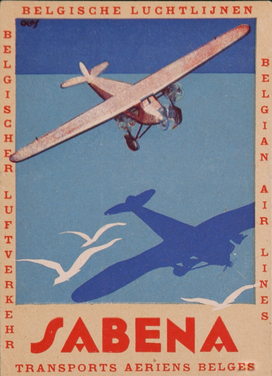 Sabena Transports Aeriens Belges, Original Art Deco Luggage Label