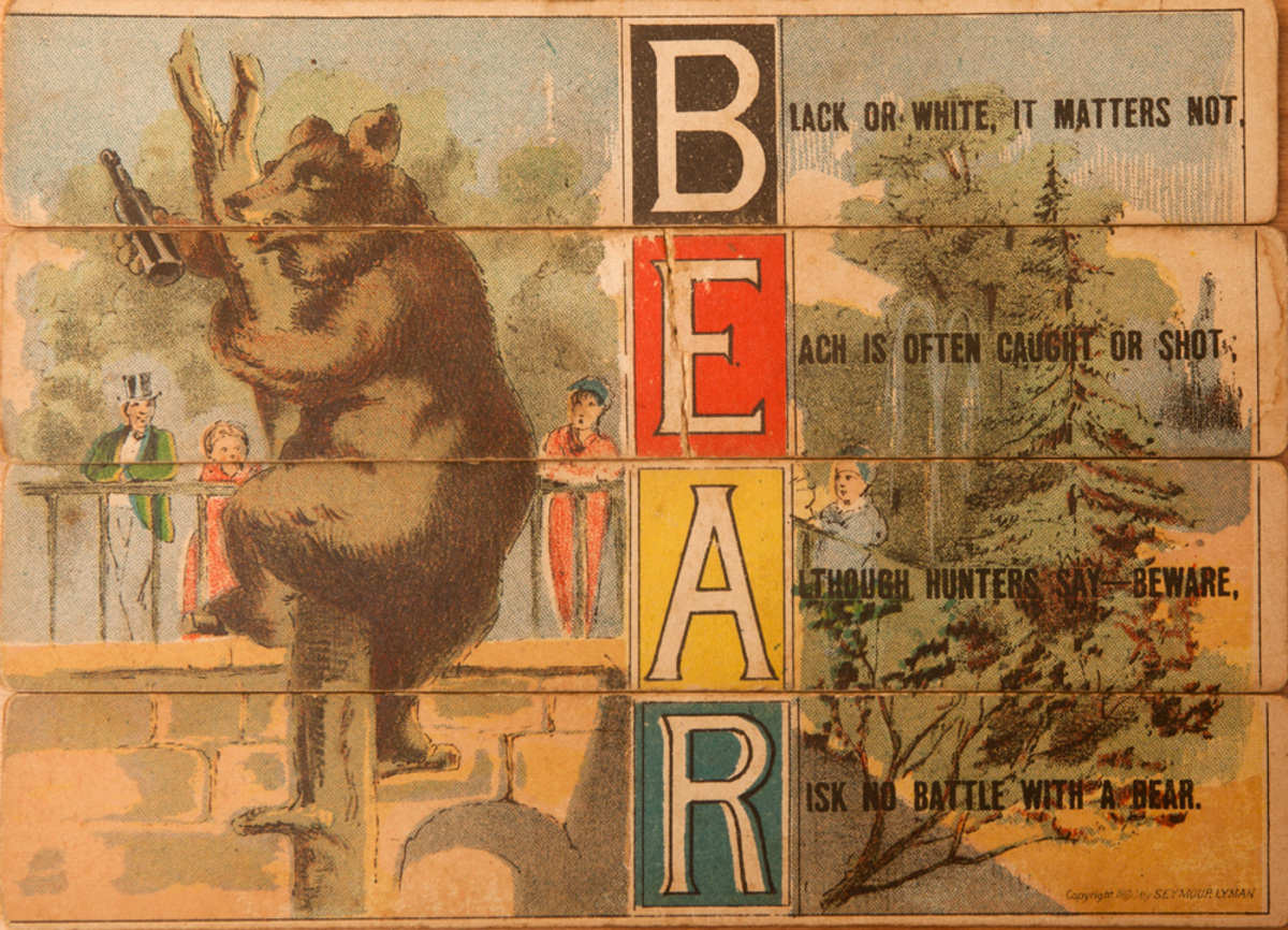 Original 19th Century Childs Spelling Puzzle, Bear