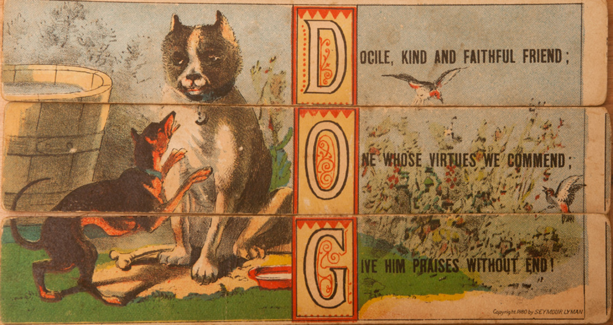 Original 19th Century Childs Spelling Puzzle, Dog