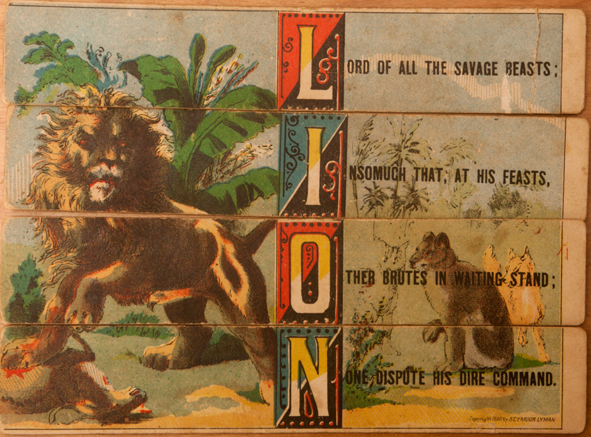 Original 19th Century Childs Spelling Puzzle, Lion