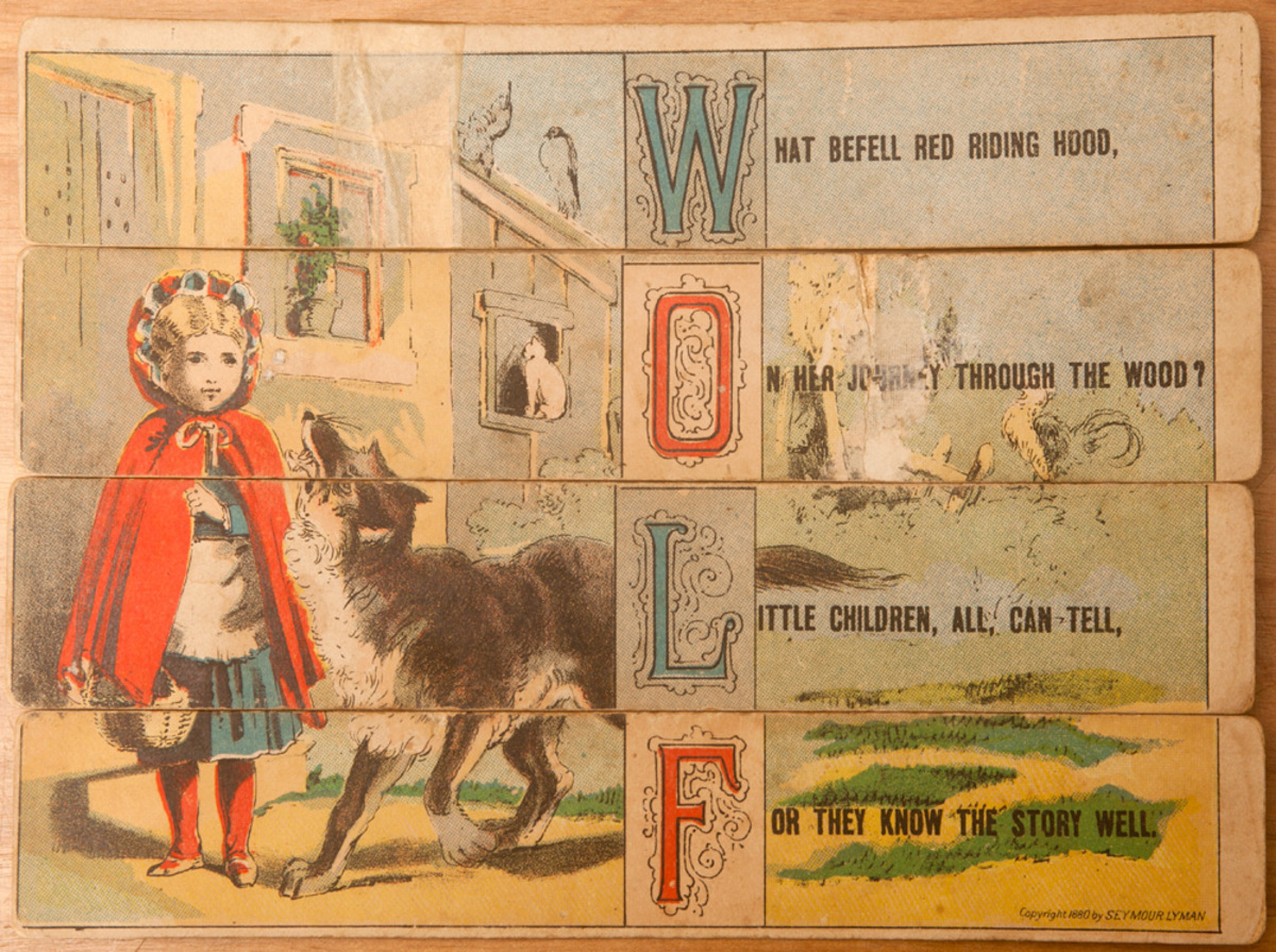 Original 19th Century Childs Spelling Puzzle, Wolf