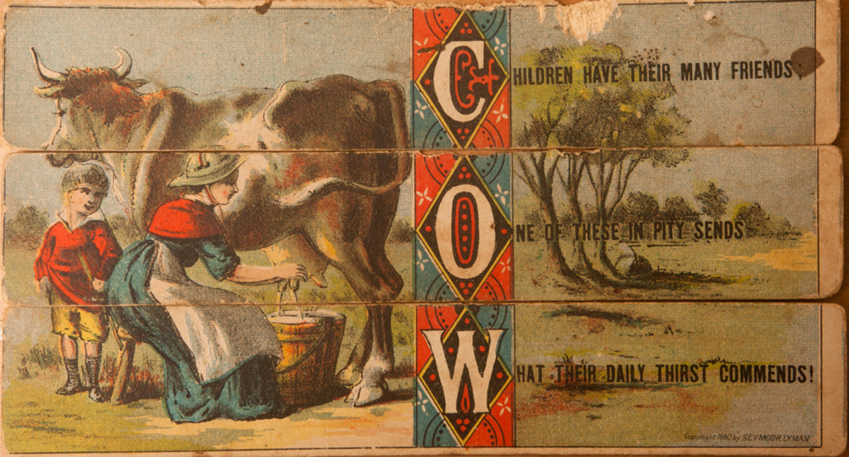 Original 19th Century Childs Spelling Puzzle, Cow