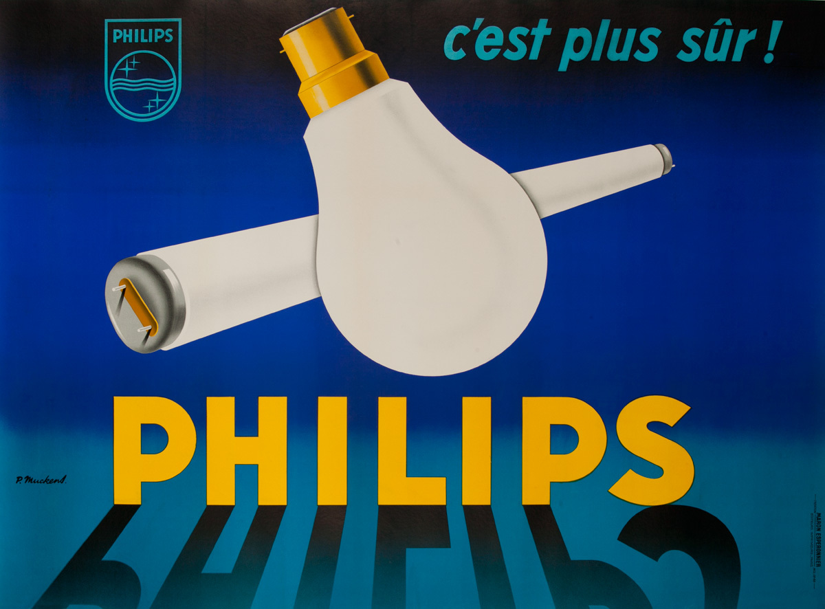 C'est Plus Sur! Philips Lamps Original French Advertising Poster