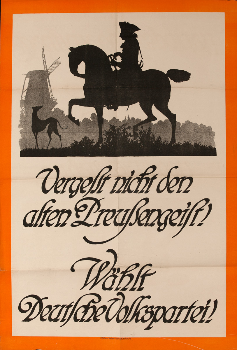 Original Post-WWI German Propaganda Poster, Do Not Forget the Old Prussian Spirit