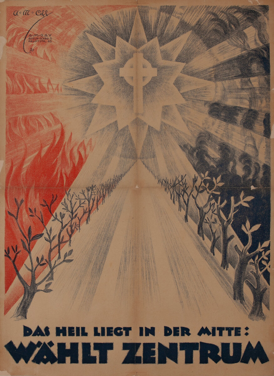 Post-WWI German Political Propaganda Poster, The Healing is in the Middle, Vote Zentrum