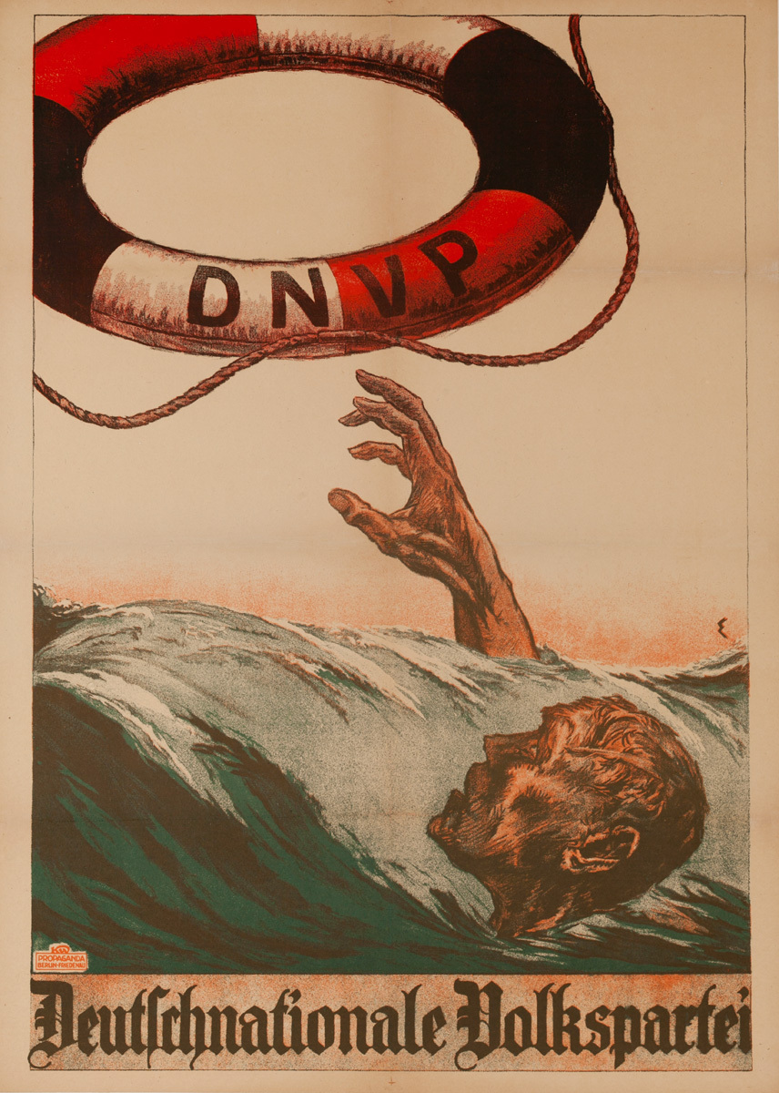 Original Post-WWI German Political Propaganda Poster, German National People's Party Lifesaver