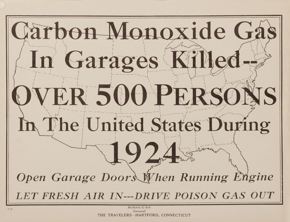 The Travelers Insurance Original Poster, Carbon Monoxide Gas in Garages Killed Over 500 Persons in the United States During 1924