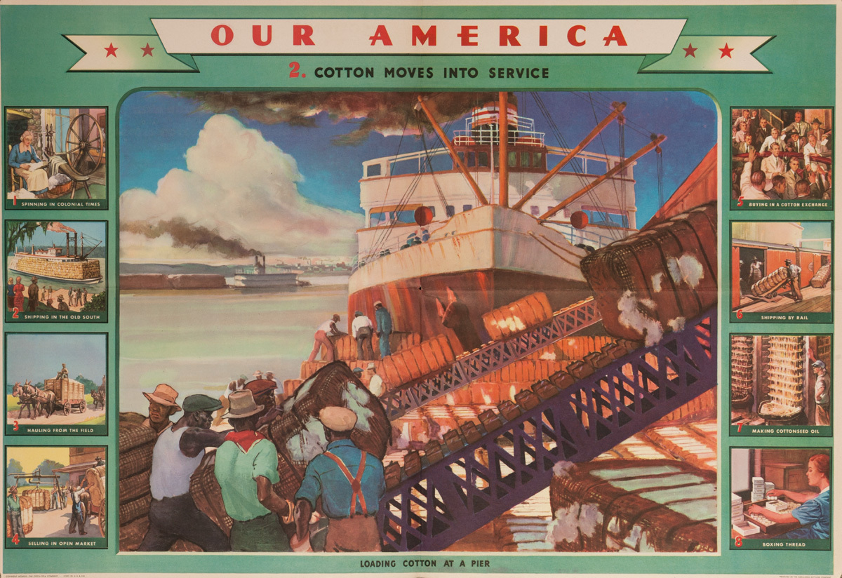 Our America Original Coke (Coca Cola) Educational Poster, Cotton #2 Cotton Moves Into Service