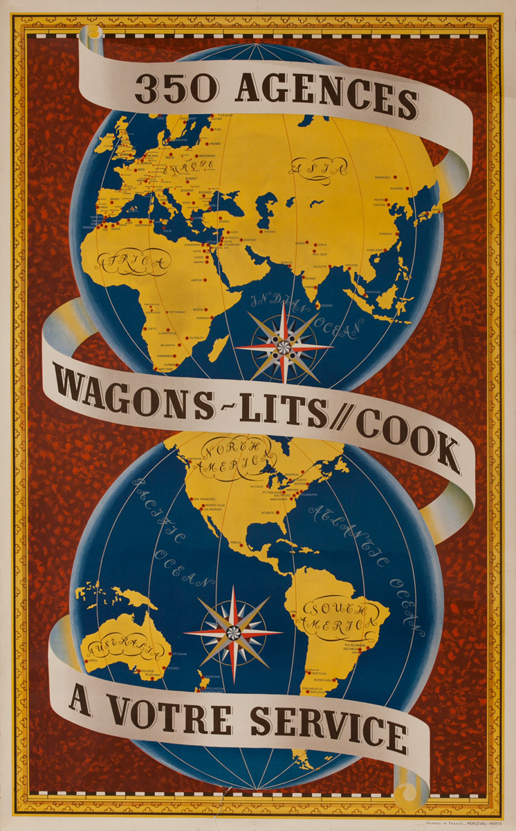 Wagons Lit - Cook 350 Agencies, Original French Travel Agency Advertising Poster