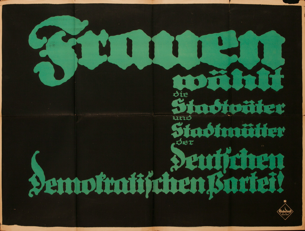 Frauen Wählt die Stadtväter und Stadtmütter der Deutschen Demokratischen Partei, Original Post-WWI German Political Propaganda Poster
