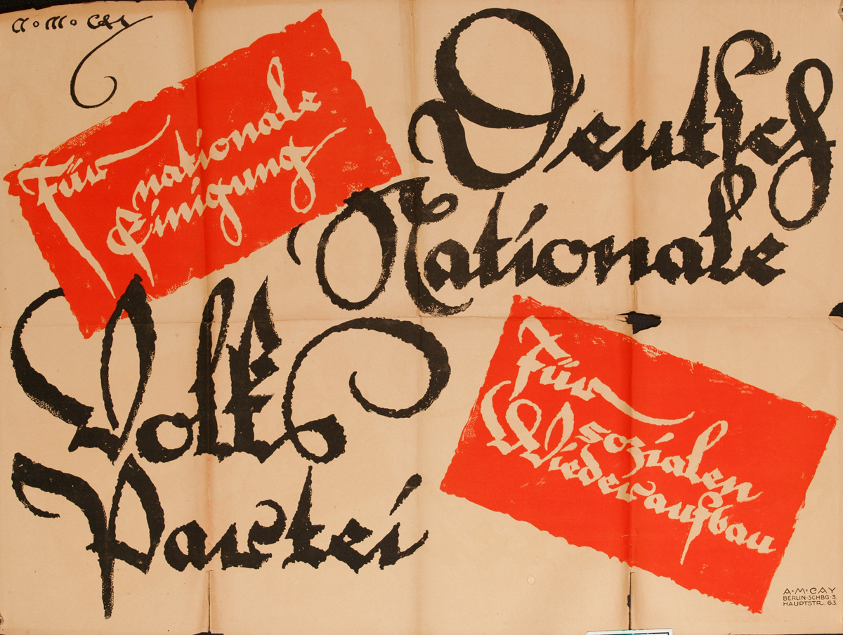  German National People's Party, Original Post-WWI German Political Propaganda Poster, oriange black text