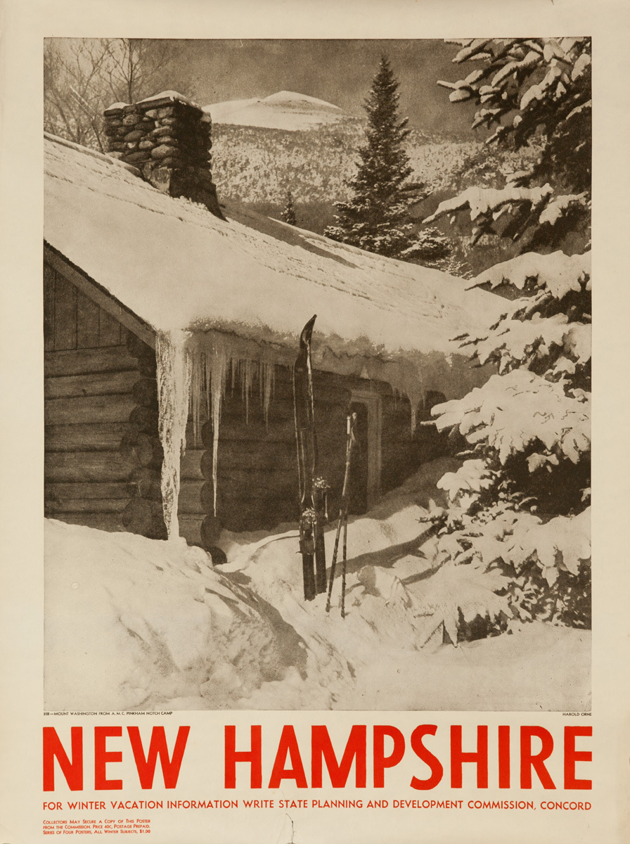 New Hampshire Original Ski Travel Poster, Cabin Photo