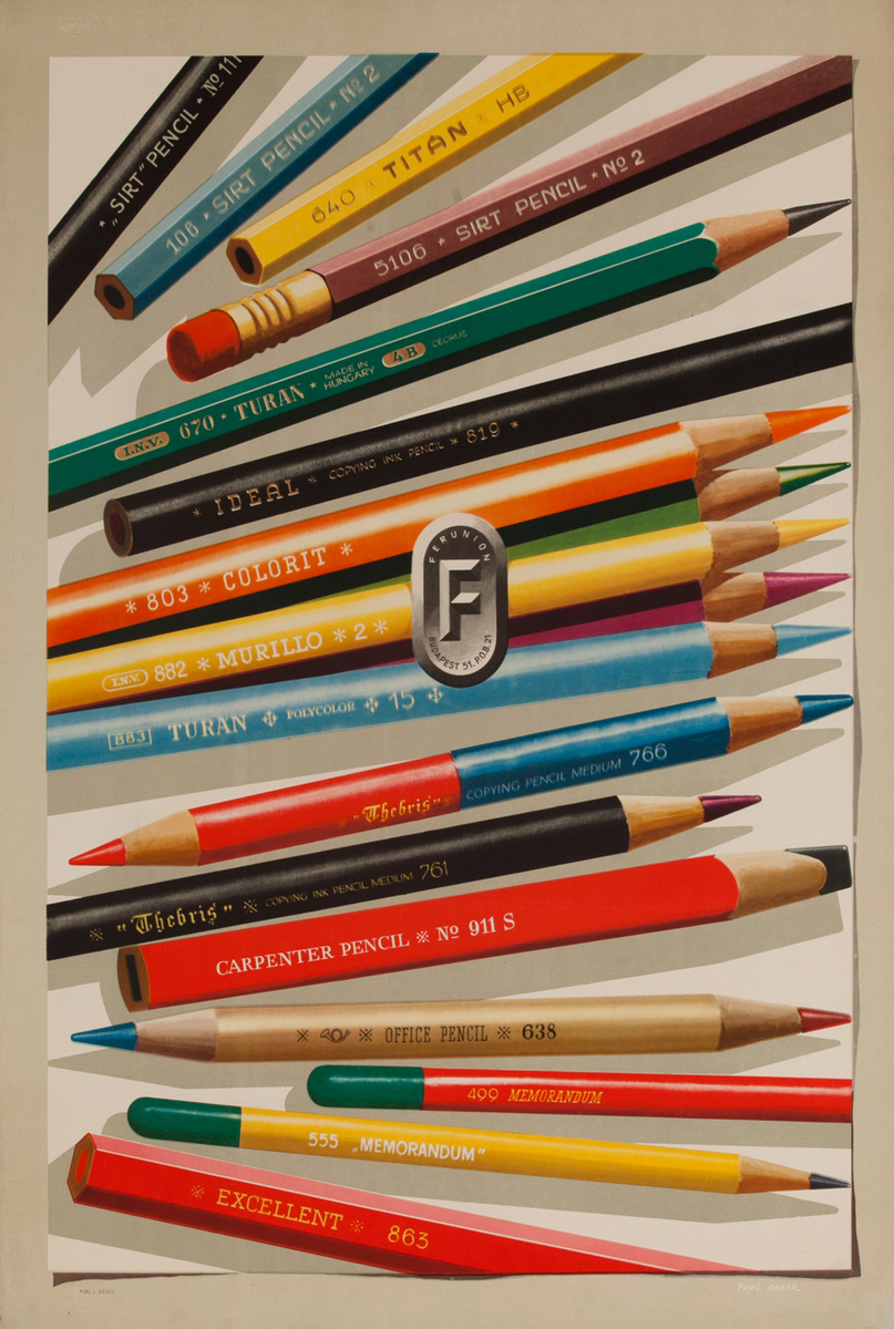 Ferunion Hungarian Pencils Original Advertising Poster, horizontal