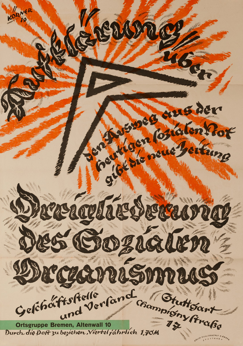 Three Parts of a Social Organism, Original Post-WWI German Newspaper Advertising Propaganda Poster