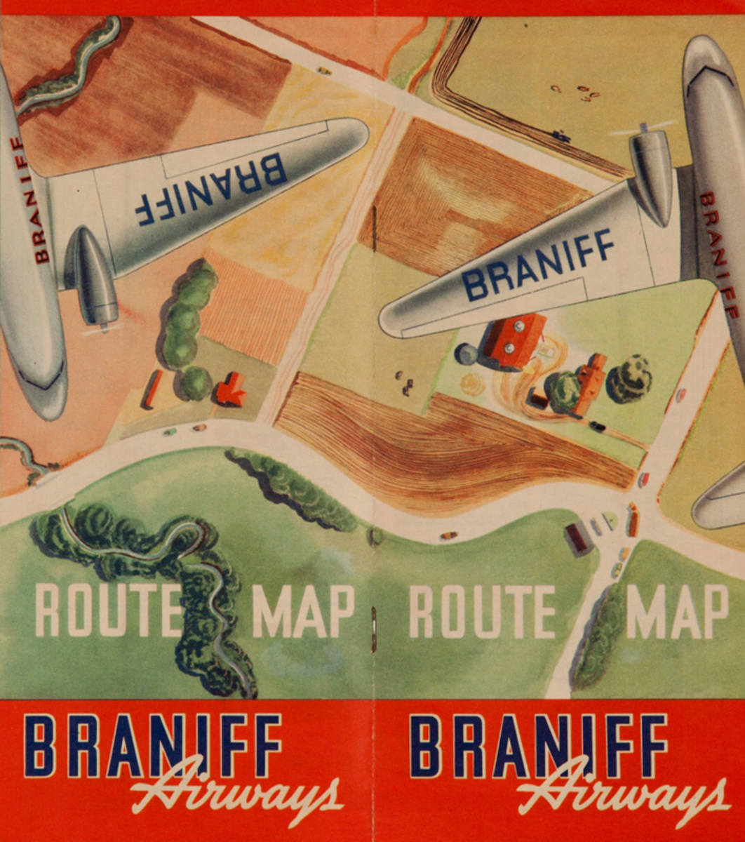 Braniff Airways Route Map Original Travel Brochure