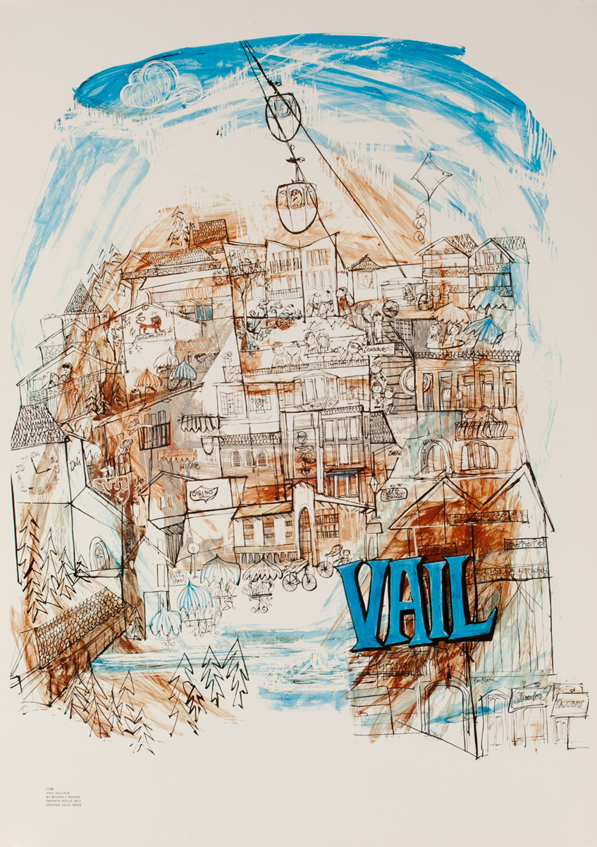 Vail Original Ski Travel Poster, Cartoon