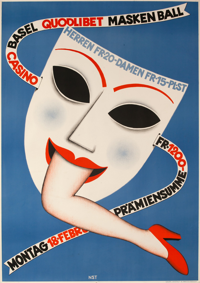 Quodlibet Masken Ball - Basel Original Swiss Art Deco Poster