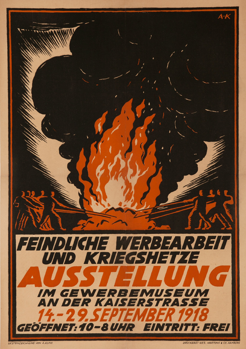 Hostile advertising work and warmongering exhibition at the Museum of Applied Arts; Original Post- WWI German Political Propaganda Poster 