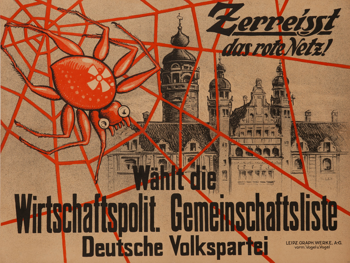 Tear Uop The Red Network, Anti Communist German People's Party Original Post- WWI German Political Propaganda Poster 