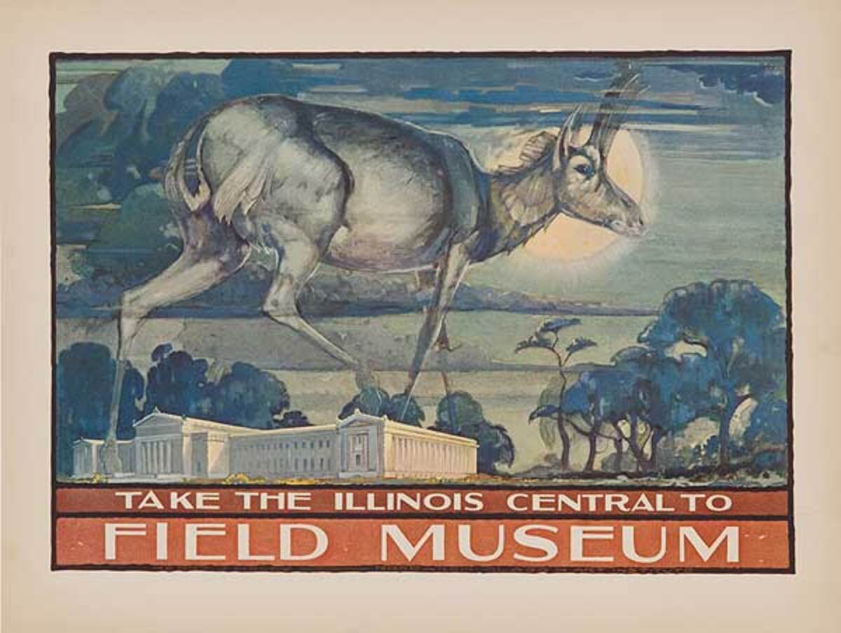 Take the Illinois Central to The Field Museum, Chicago Original Advertising Poster Antelope