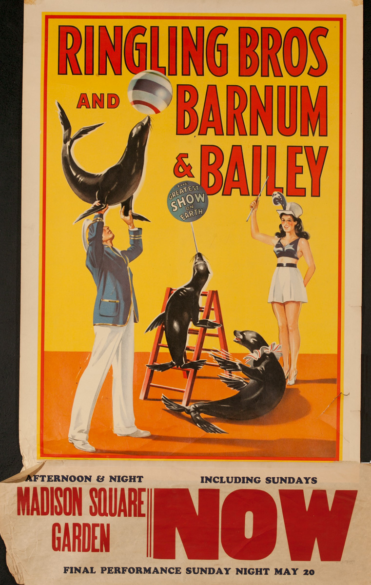 Ringling Brothers Barnum and Bailey Circus Original Poster, Greatest Show On Earth Seal Act