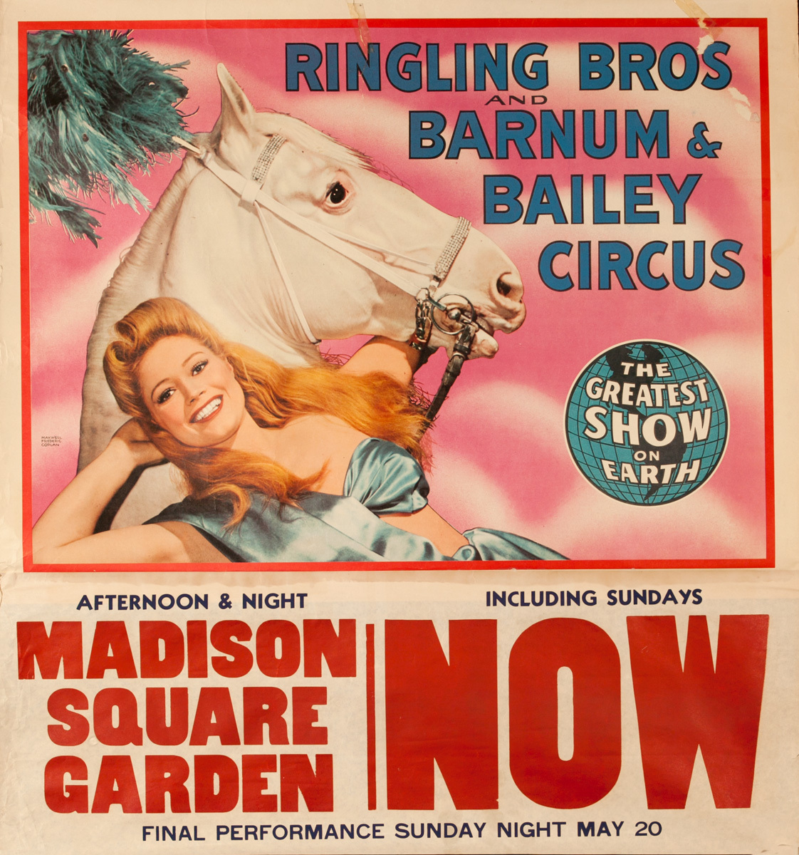 Ringling Brothers Barnum and Bailey Circus Original Poster, Showgirl with Horse