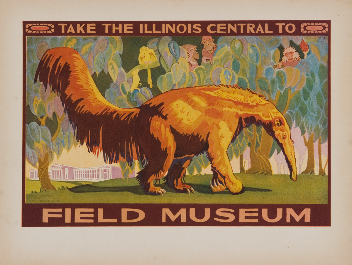 Take the Illinois Central to The Field Museum, Chicago Original Advertising Poster, Anteater