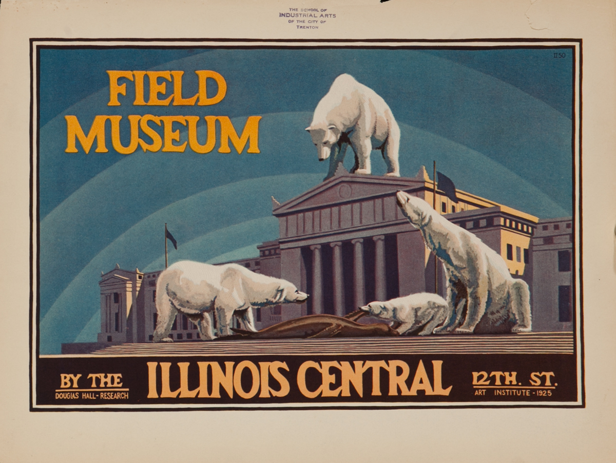 Take the Illinois Central to The Field Museum, Chicago Original Advertising Poster Polar Bear