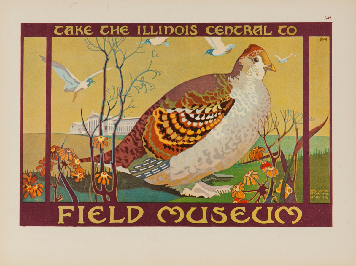 Take the Illinois Central to The Field Museum, Chicago Original Advertising Poster Quail