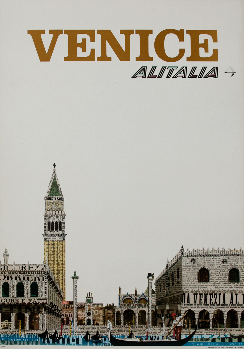 Original Alitalia Airlines Travel Poster, Venice Italy