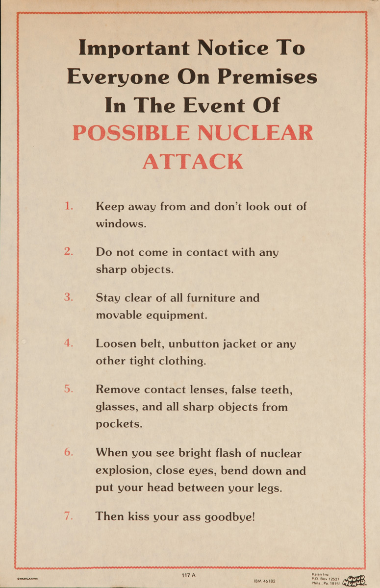 Comic Good Humor Poster - In the Event of  a Nuclear Attack