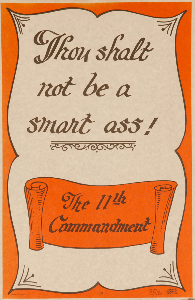Comic Good Humor Poster - The 11th Commandment  Thou Shalt Not be a Smart Ass